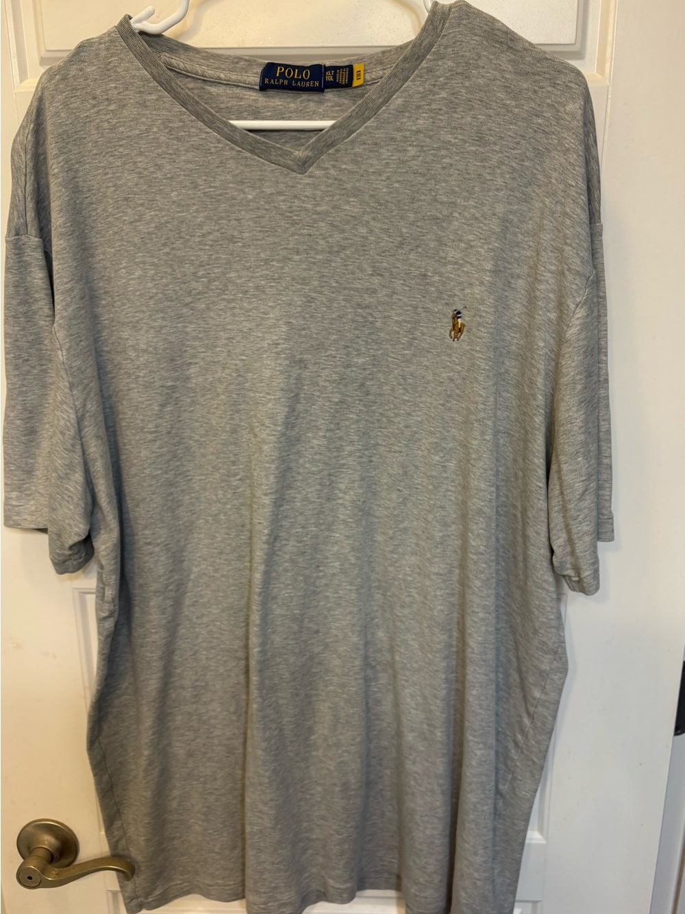 Ralph Lauren Men's V-Neck Polo Tee in Light Gray